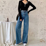 Mopping Wide-leg Denim Trousers