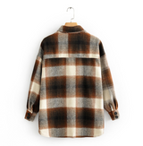 Single Breasted Long Sleeve Loose Plaid Coat