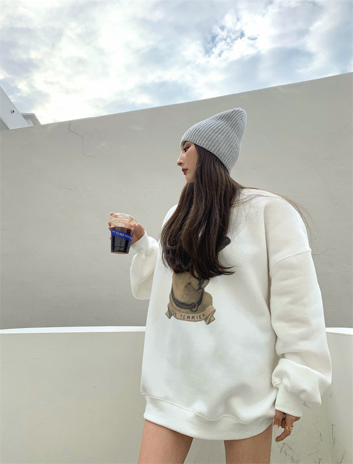 Loose Round Neck Pullover Print Sweatshirt