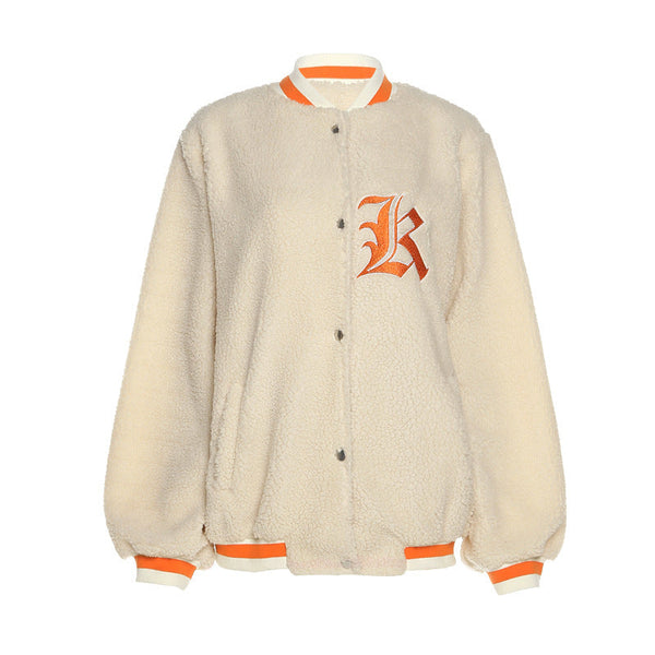 Loose Stand-collar Lamb Velvet Jacket