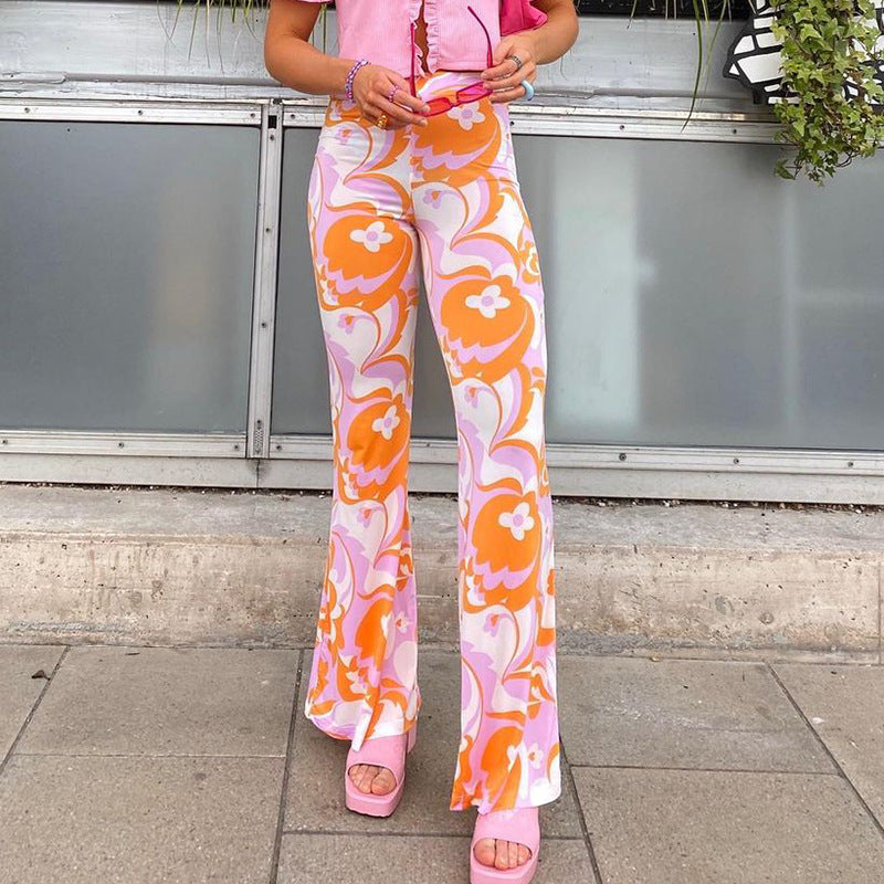 Flower Print Contrast Pants
