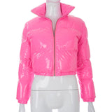 Zip Mirror Leather Warm Quilted Jacket
