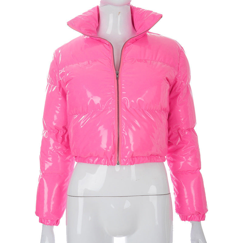 Zip Mirror Leather Warm Quilted Jacket