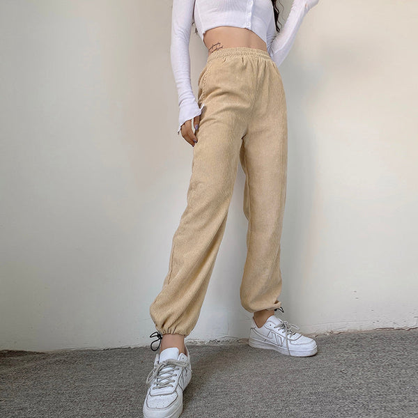Retro corduroy lace-up slacks