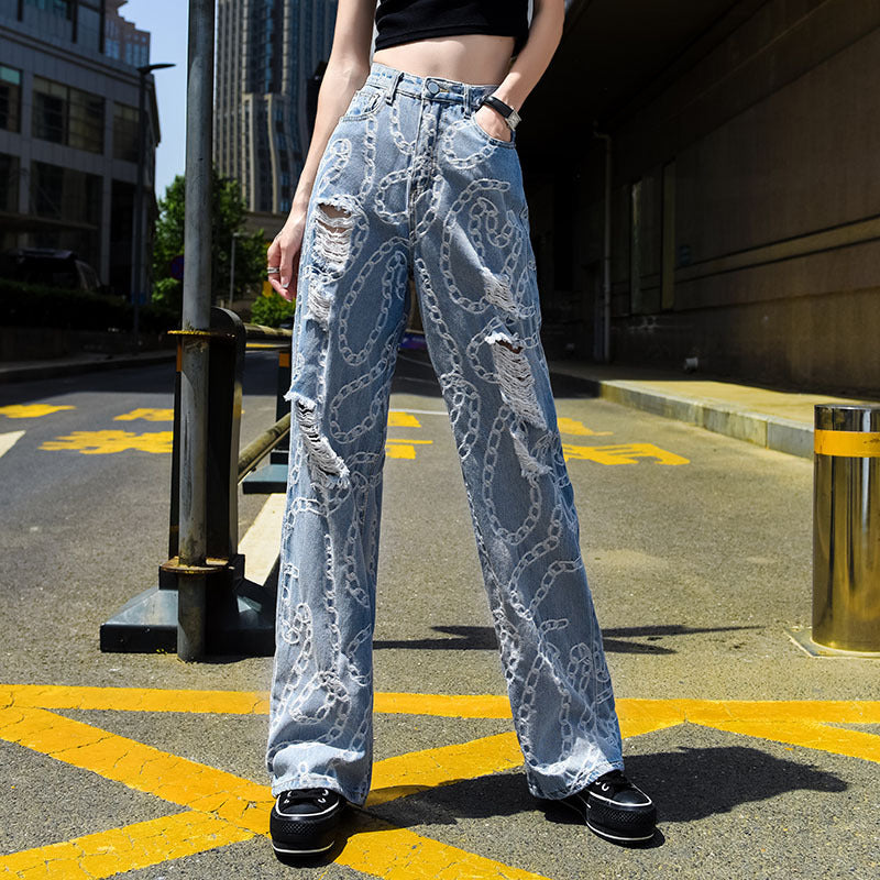 Straight Loose Ripped Pants