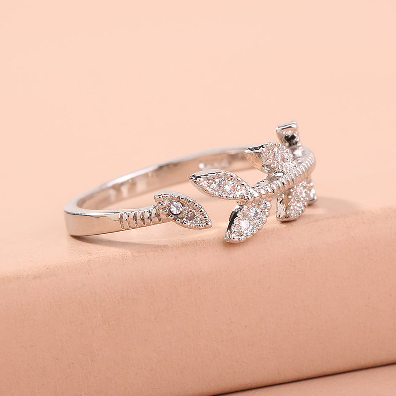 Zircon Tree Branch Adjustable Brass Ring