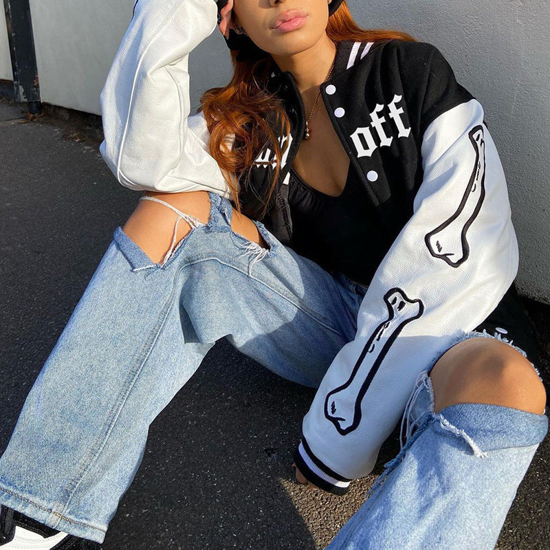 Letter Print Black And White Jacket