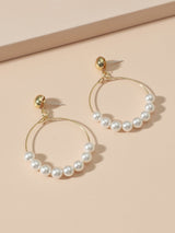 Elegant White Pearls Round Hoop Earrings