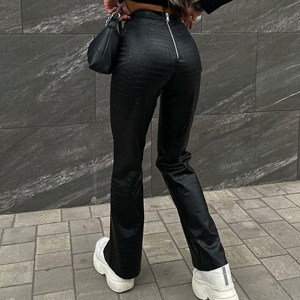 Slim Street Style Straight Leg Casual Leather Pants