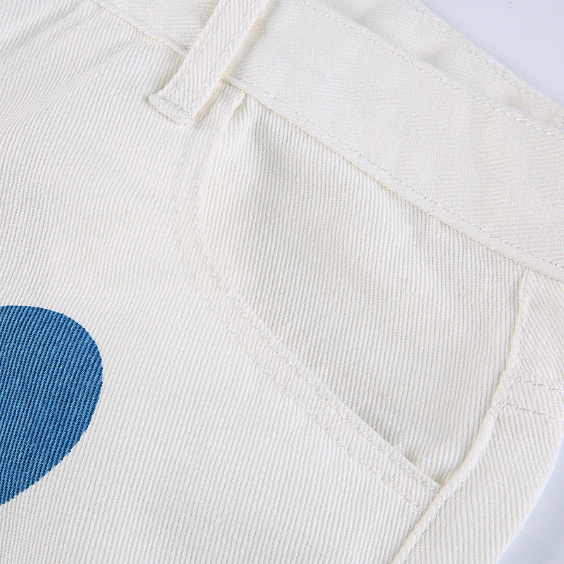 Love Print Contrast Color High-rise Jeans