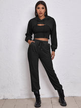 Sports Drawstring Hoodie Loose Three-Piece Suit