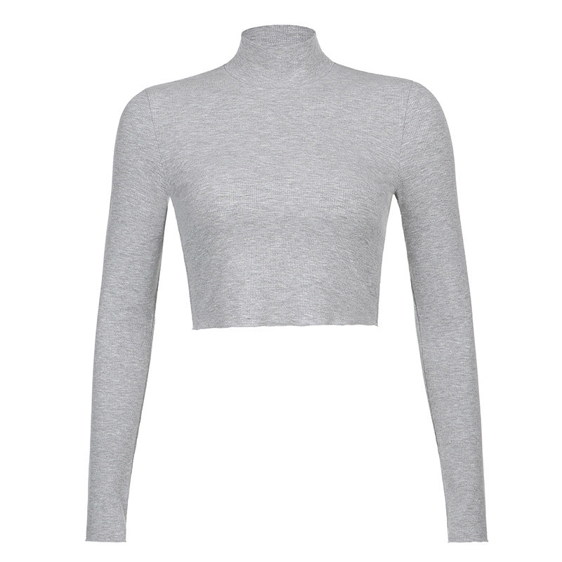 Stretch Rib Solid Color Long-Sleeved T-Shirt