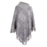 Women's Knitted Checkered Lapel Cape Shawl Coat