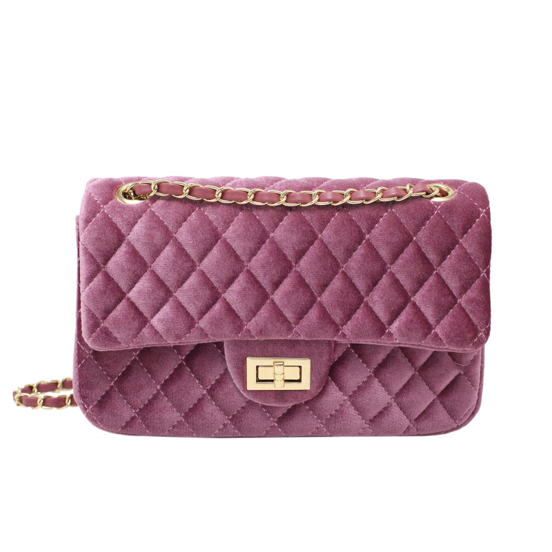 Solid Color Velvet Quilted Bag