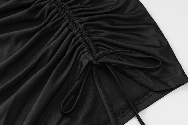 Hanging Metal Ring Drawstring Halterneck Dress