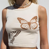 Butterfly Print Sleeveless Crewneck Tank Top