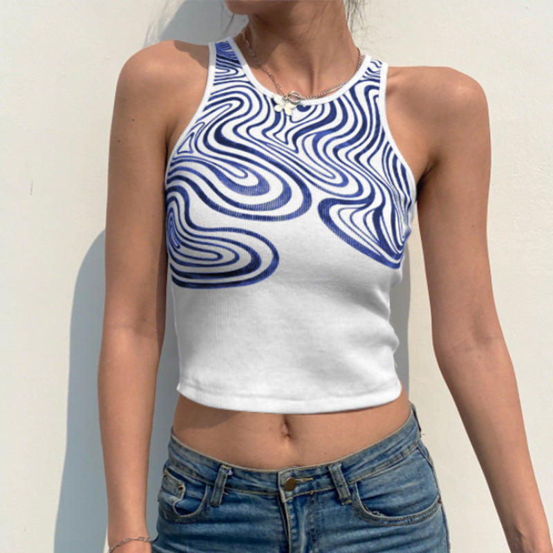 Sexy Corrugated Print Sleeveless Top