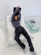 High-end Design Exposed Leather Pants