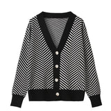 V Neck Diamond Striped Style Cardigan