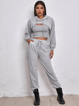 Sports Drawstring Hoodie Loose Three-Piece Suit