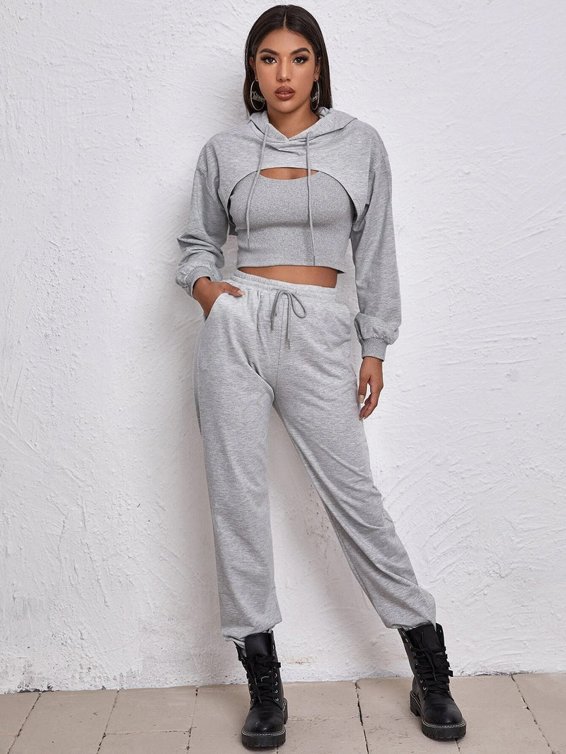 Sports Drawstring Hoodie Loose Three-Piece Suit