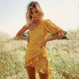 Sexy slanted shoulder design dress