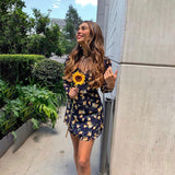 Floral Wood Ear High-Neck Tie Low-Cut Dress