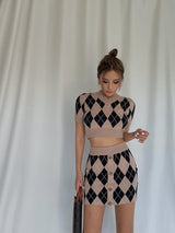 Retro Knitted High Waist Top Hip Skirt Suit