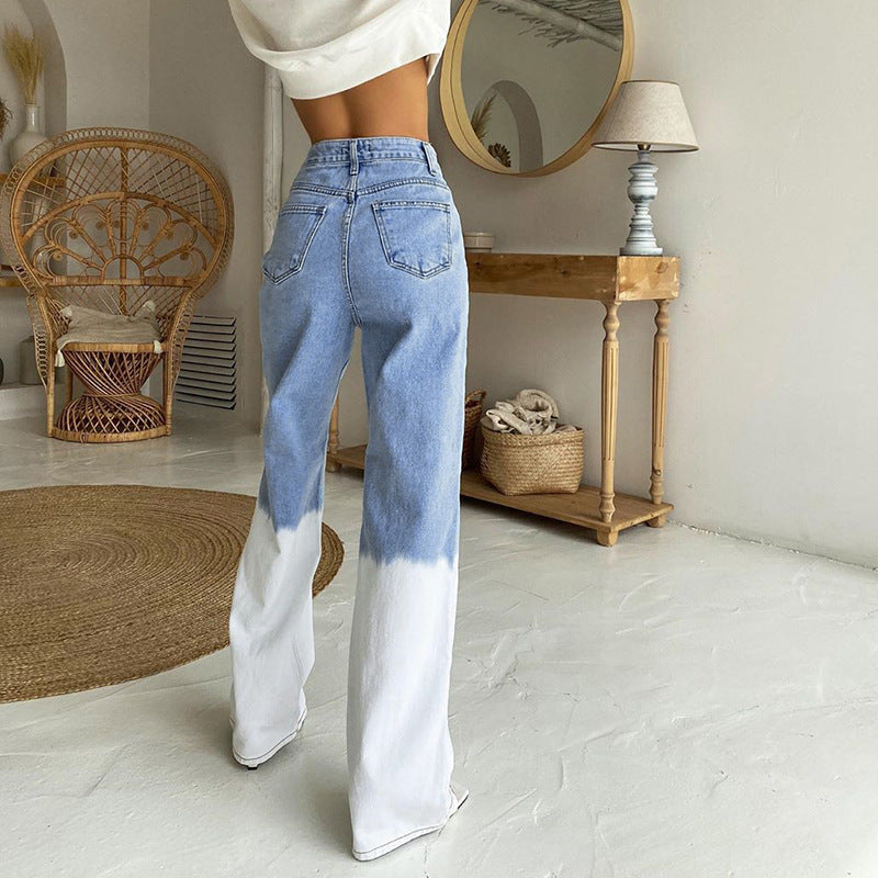 Blue And White Matching High-Waisted Jeans