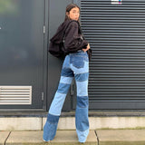Contrasting High-rise Straight-leg Jeans