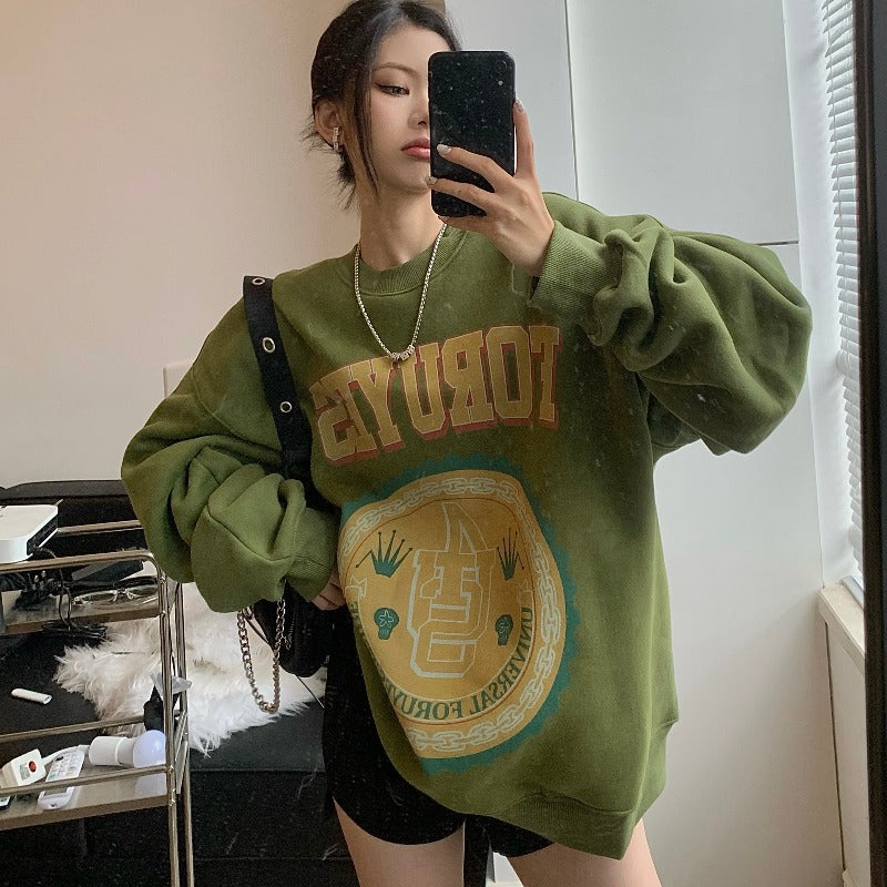 Thickened American Style Avocado Green Sweatshirt