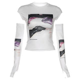 Slim Printed Round Neck Crop T-Shirt