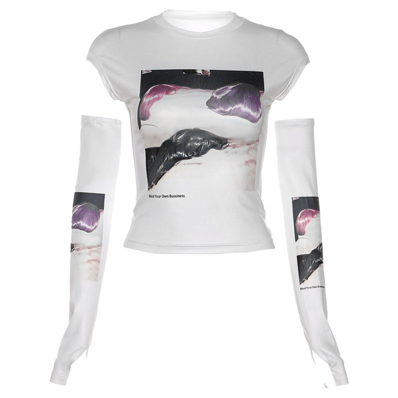 Slim Printed Round Neck Crop T-Shirt