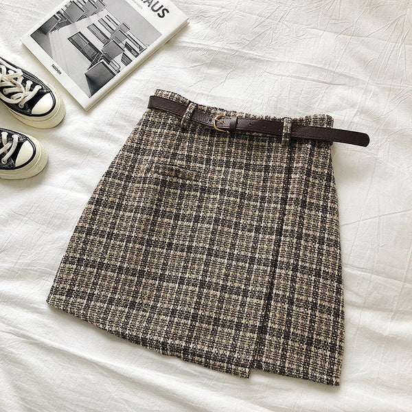 Plaid anti light high waist A-line skirt