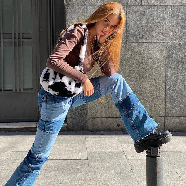 Contrasting High-rise Straight-leg Jeans