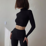 Stretch Rib Solid Color Long-Sleeved T-Shirt