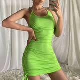 Drawstring halter slim sexy hip dress