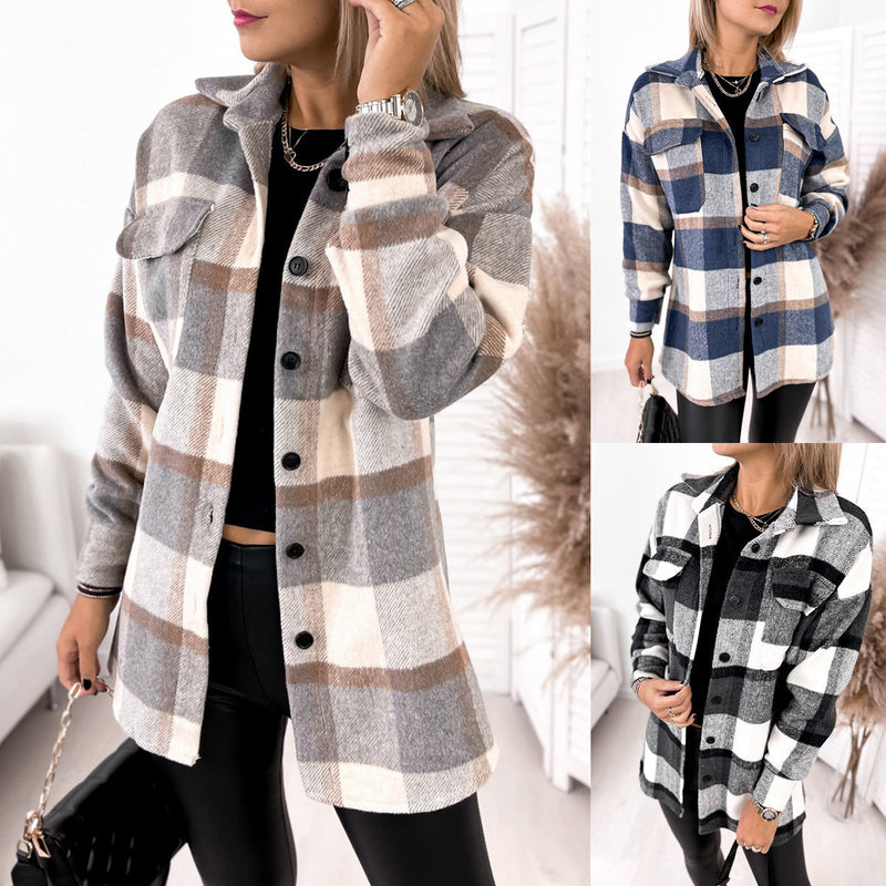 Long-sleeved Shirt Collar Woolen Jacket