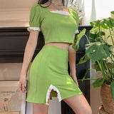 Cropped Top And Split Skirt Suit