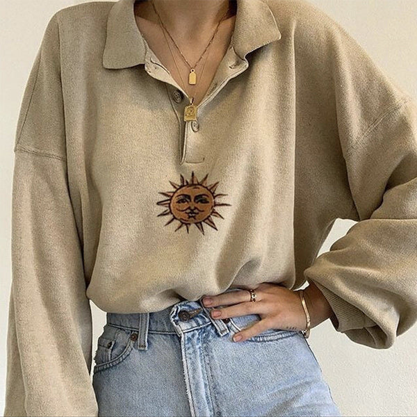 Long-sleeved Half-open Collar Sweatshirt