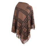 Women's Knitted Checkered Lapel Cape Shawl Coat