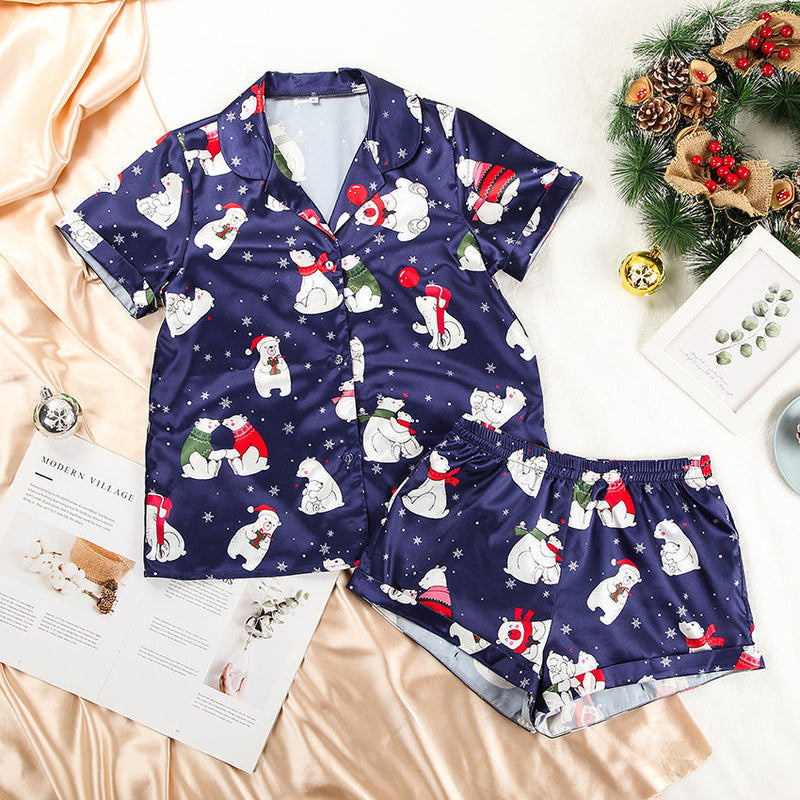 Christmas Satin Short-sleeved Pajamas Set