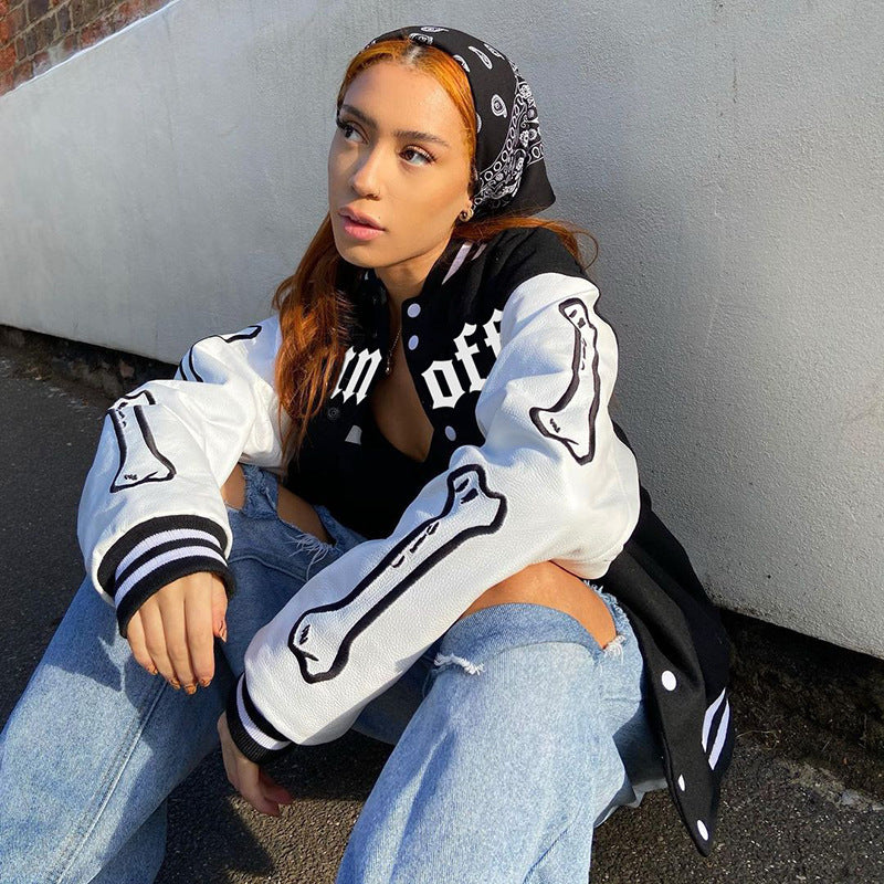 Letter Print Black And White Jacket