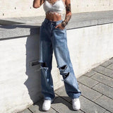 American Ripped High Waist Wide Leg Jeans