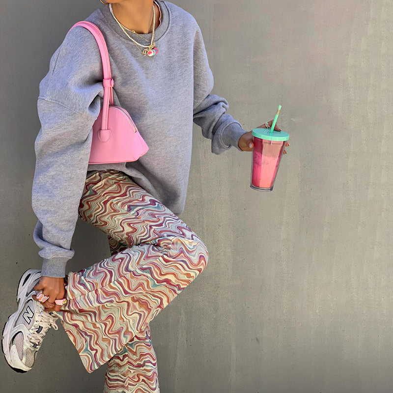 Slim Temperament High Waist Corrugated Flared Pants