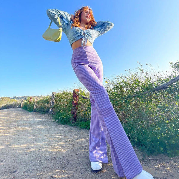 Purple High Waist Hip Flare Casual Pants