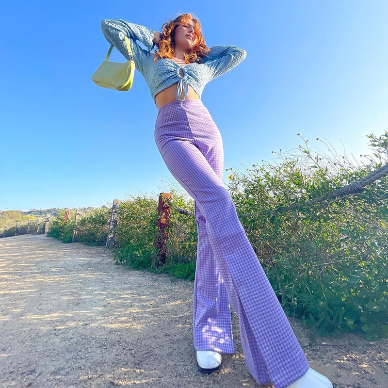 Purple High Waist Hip Flare Casual Pants