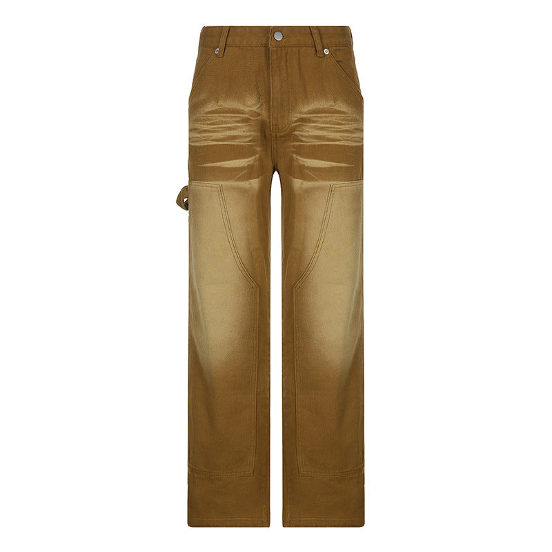 Brown High Waist Slimming Loose Straight-leg Pants