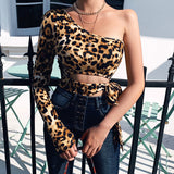 Leopard Print Long-sleeved Navel Back Top