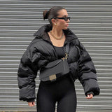 Black Short Loose Warm Padded Jacket